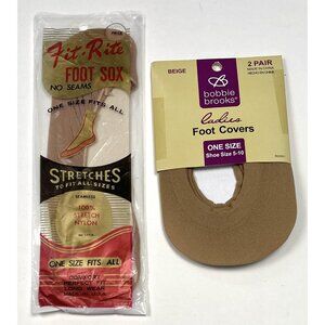 VTG 3pr Nylon Stretch FOOT COVERS Sox Nude Beige Bobbie Brooks Fit-Rite NIP NEW